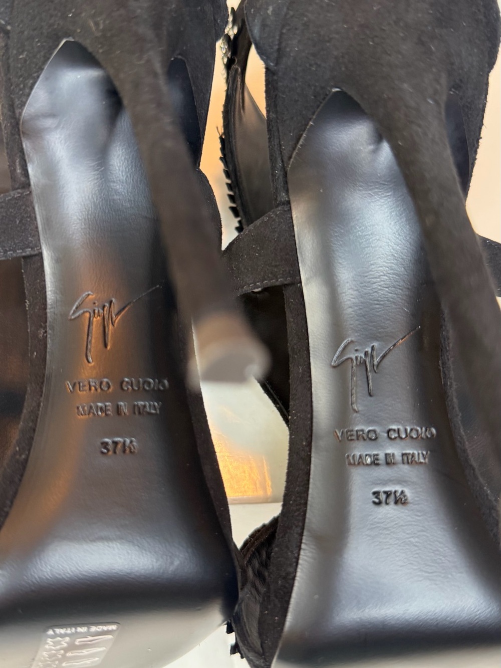 Giuseppe Zanotti Black Suede Crystal Leaf Embellished High Heels - Picture 9 of 9